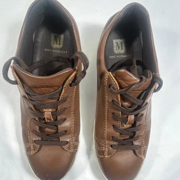 Bruno Magli Diego Sneakers Men\'s Cognac Low Top Shoes Brown Leather Size 9